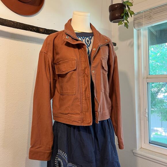 Abercrombie & Fitch Pink Cotton Utility Cargo Cropped Zip Up Jacket Size XL - Picture 3 of 11